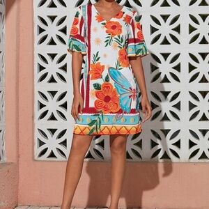 ADOR Floral Print V Neck Mini Dress Size M